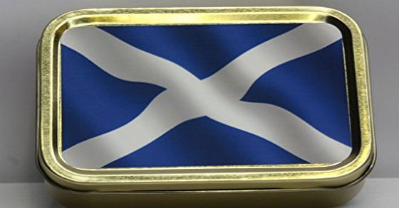 RKO Scottish Flag, Scotland. St Andrew. Blue and white Cross. Gold Sealed Lid 2oz Tobacco Storage Tin