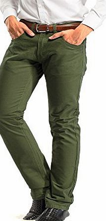 Robelli Mens Robelli Cotton Slim Straight-Fit Designer Chino Trousers (32W, Olive Green)