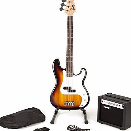 Rockjam  Full Size Bass Guitar Super Kit with Amp, Tuner, Stand, Travel Bag and Accessories - Sunburst