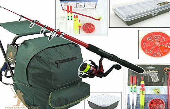 Roddarch Junior Beginners Fishing Kit Set Inc. Rod, Reel, Tackle Set, Fishing Stool Seat Rucksack amp; Bait Box