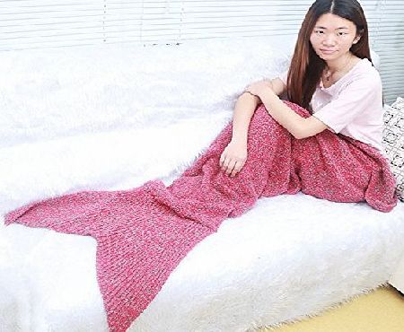 Rong Womens Warm and Soft Mermaid Tail Blanket Adult/Teen Blankie Tails, All Seasons Knitted Seatail Blanket, Sleeping Bag Sofa Bed Snuggle Mermaid (Medium Adult, 180*80CM) for Lady (Red)
