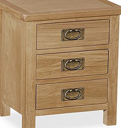 Roseland Furniture Surrey Oak Light Honey Waxed 3-Drawer Bedside, Brown