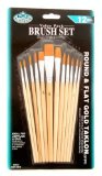 Royal & Langnickel 12 Value Pack - Round and Flat Gold Taklon Brushes