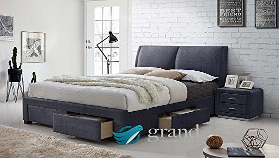 ROYALE COMFORT Montana 4 Drawer Storage Fabric Bed Upholstered King Size Light Dark Grey Modern Italian Style Designer Bedroom Furniture (5FT King Size, Dark Grey)