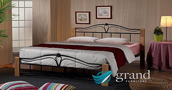 ROYALE COMFORT Thiago 3FT Single Wooden Beech and Black Metal Bed Frame Contemporary Bedroom Furniture