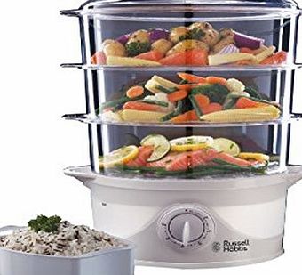 Russell Hobbs 21140 Three Tier Food Steamer, 9 L, 800 W - White