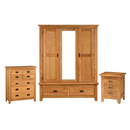 Rustic Oak Large Triple Wardrobe Bedroom Set