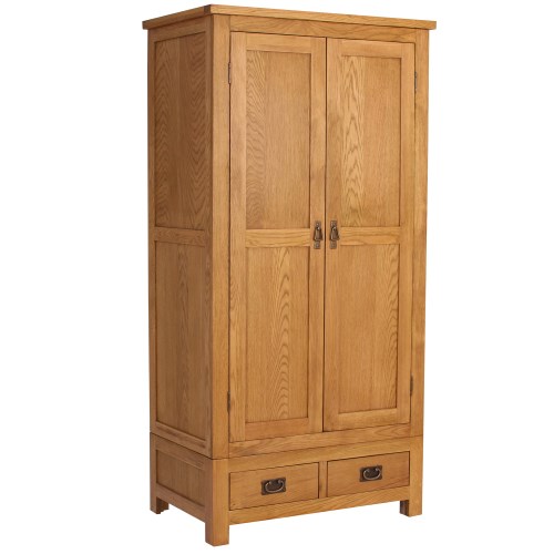 Rustic Saxon Solid Oak 2 Door 2 Drawer Wardrobe