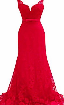 SaiDeng Women V-Neck Long Bodycon Prom Ball Cocktail Party Dress Formal Evening Gown Red XL