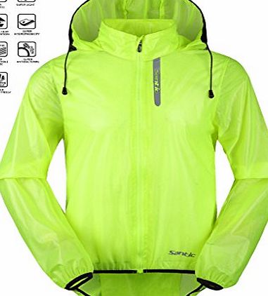 Santic Mens Cycling Mountain Bike Waterproof Jacket Reflective Running Lightweight Breathable Clothing Cycle Waterproofs Jackets color Green