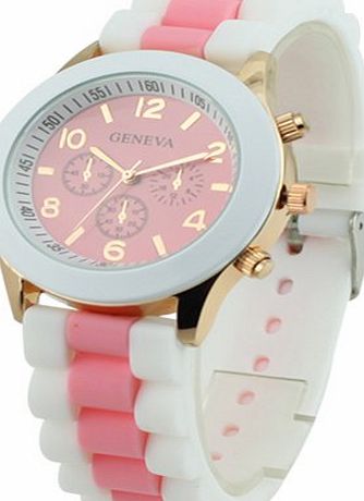 Sanwood Womens Geneva Silicone Band Jelly Gel Quartz Wrist Watch Pink
