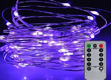 Satu Brown Fairy String Lights 8 Modes 50 LED Dimmable 5 M Silver Wire Light, SATUBROWN Battery Operated Waterproof Lighting Jars amp;Tables Decorations with Remote Control (Purple Lighting)