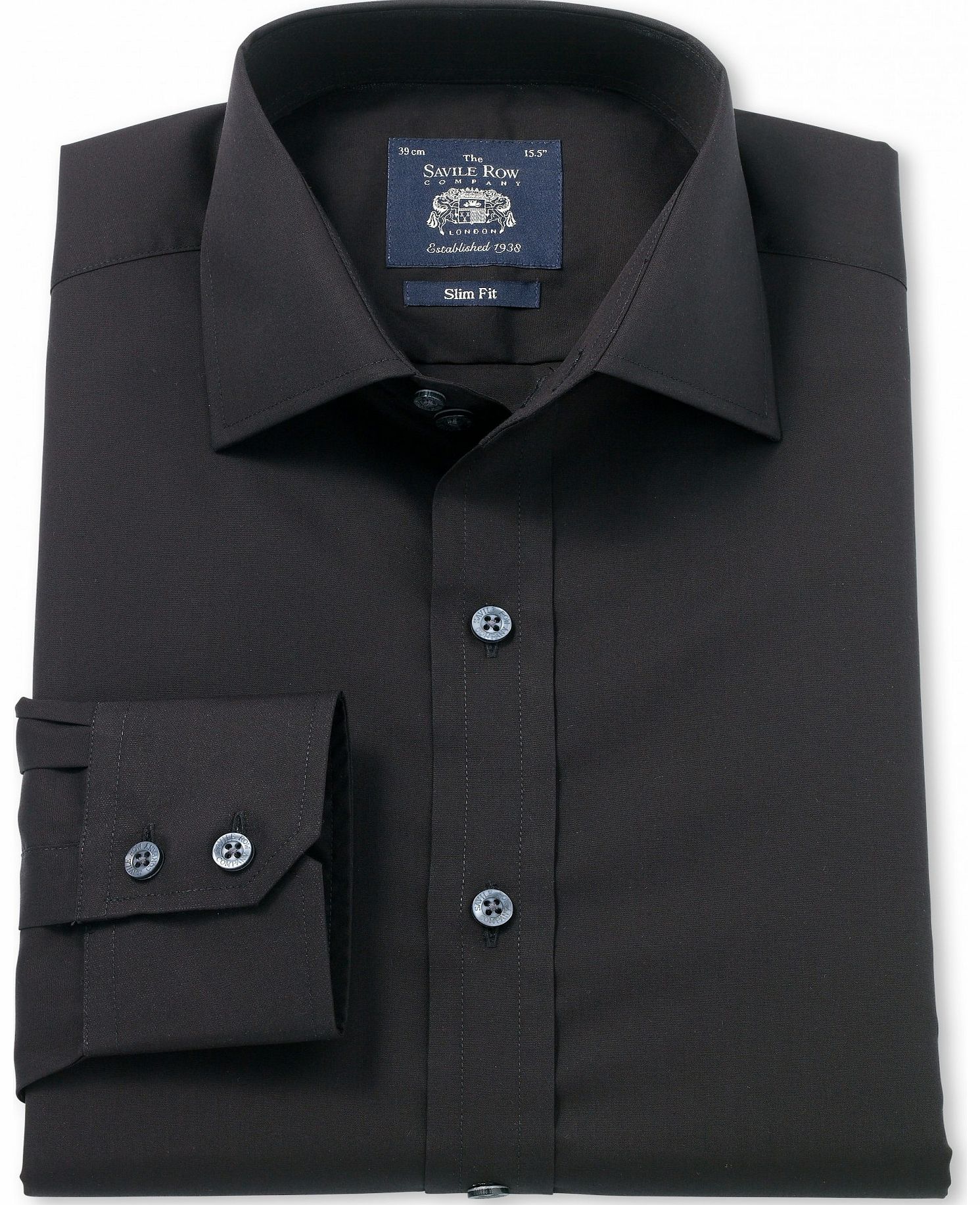 Savile Row Company Black Poplin Slim Fit Shirt 16 1/2`` Single