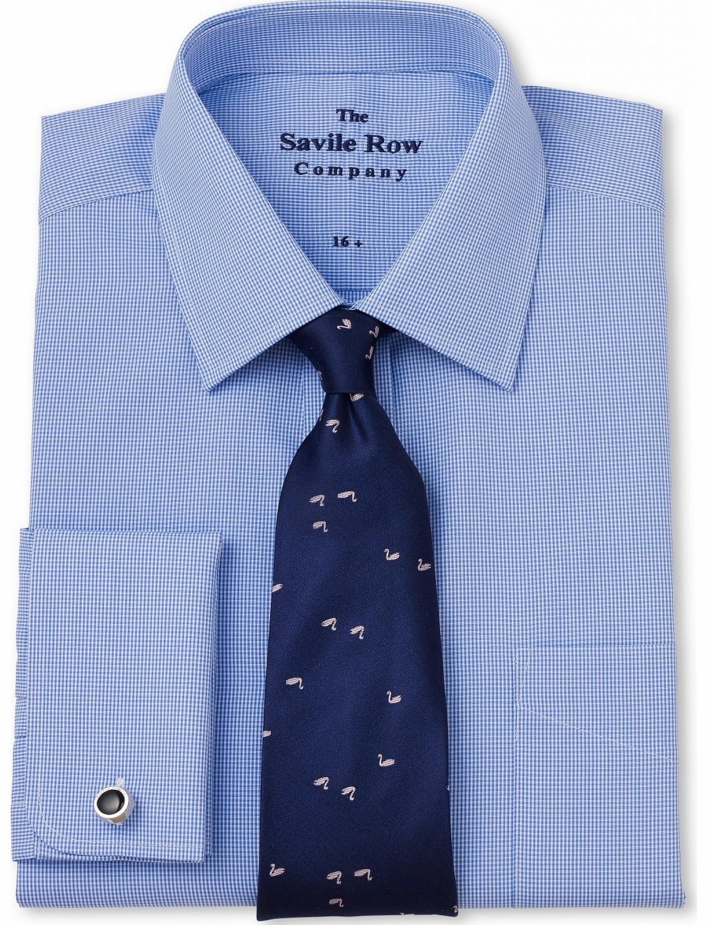 Savile Row Company Blue Micro Gingham Classic Fit Shirt 17 1/2``