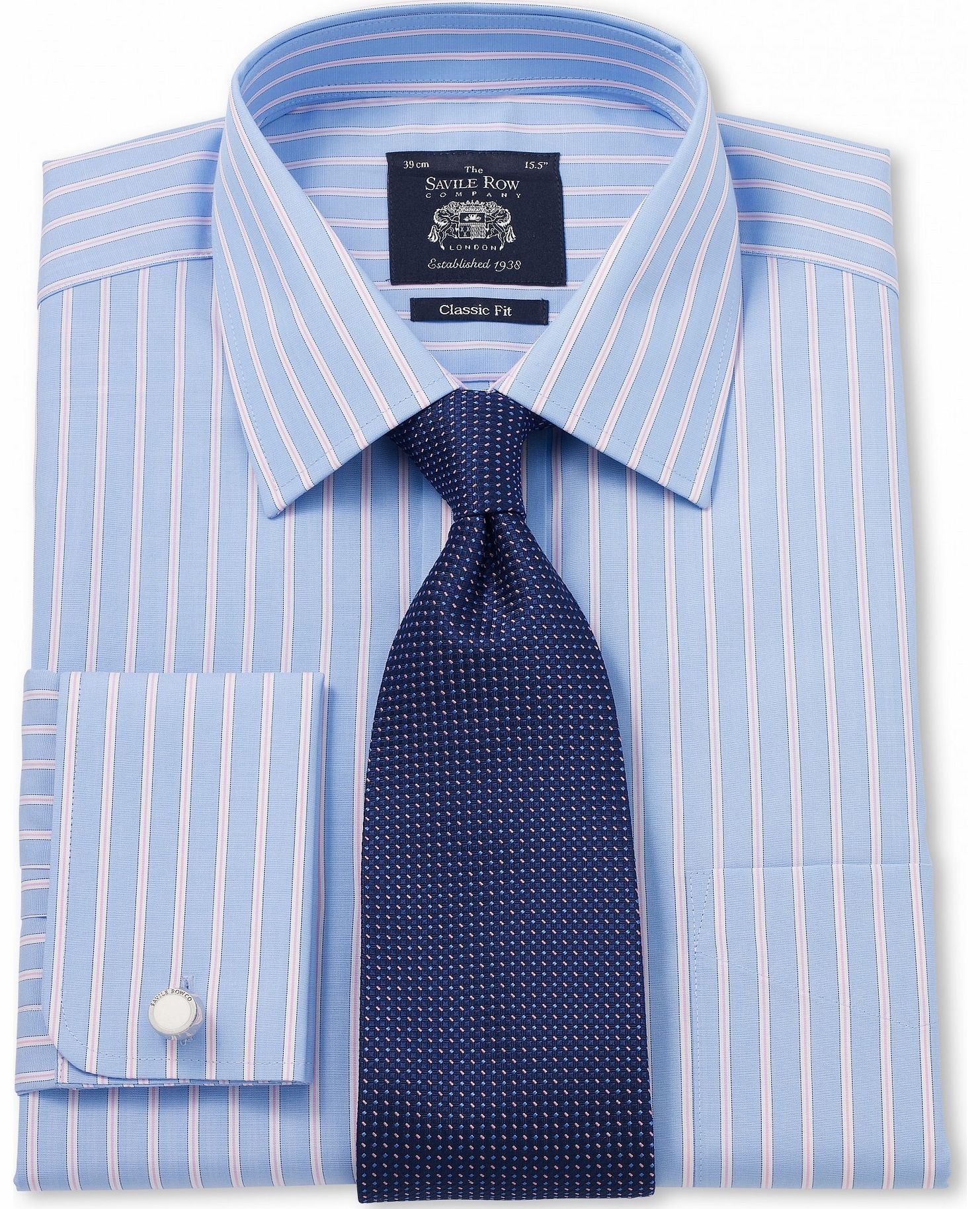 Savile Row Company Blue Pink Poplin Stripe Classic Fit Shirt 18``