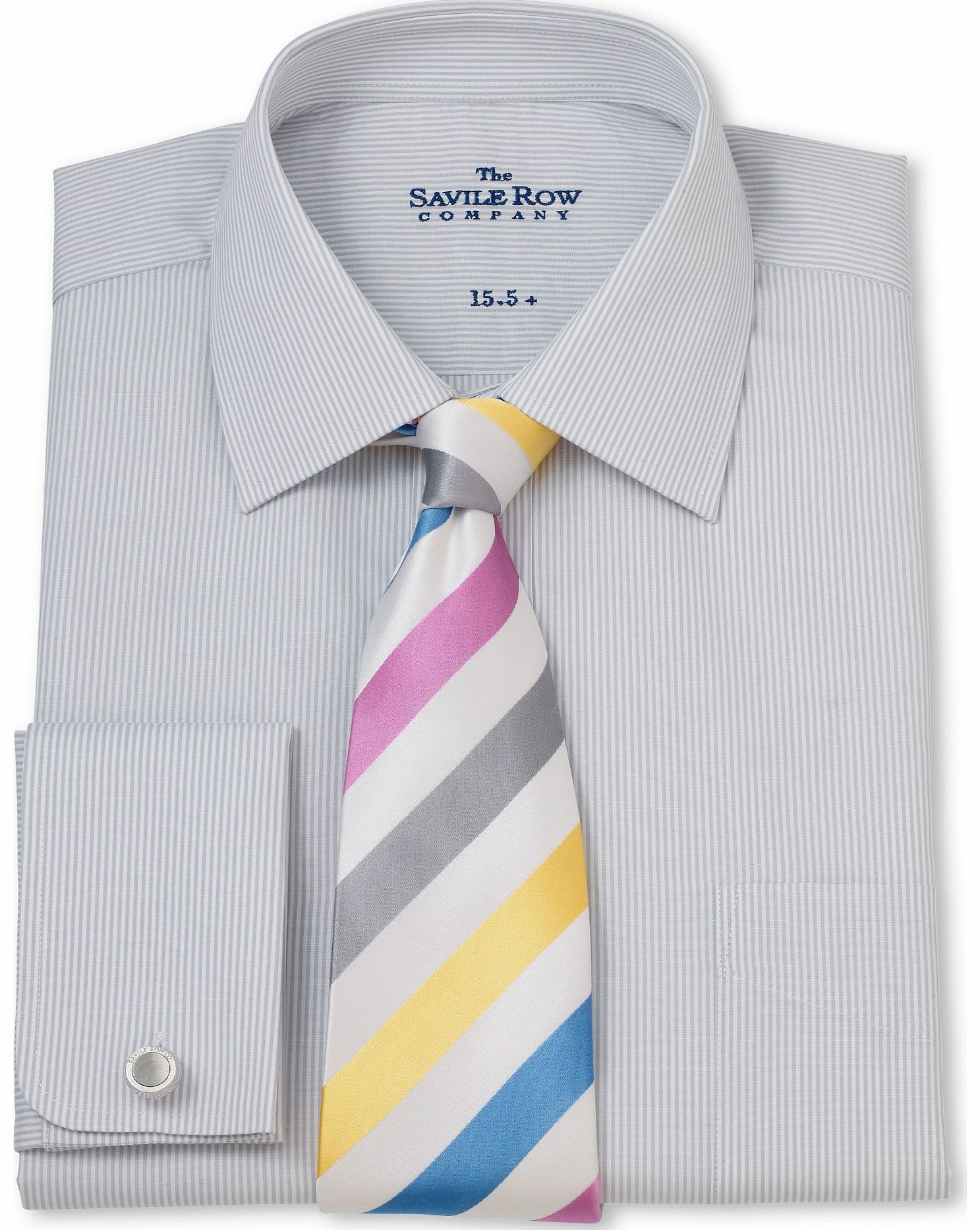 Savile Row Company Grey White Bengal Stripe Classic Fit Shirt 18