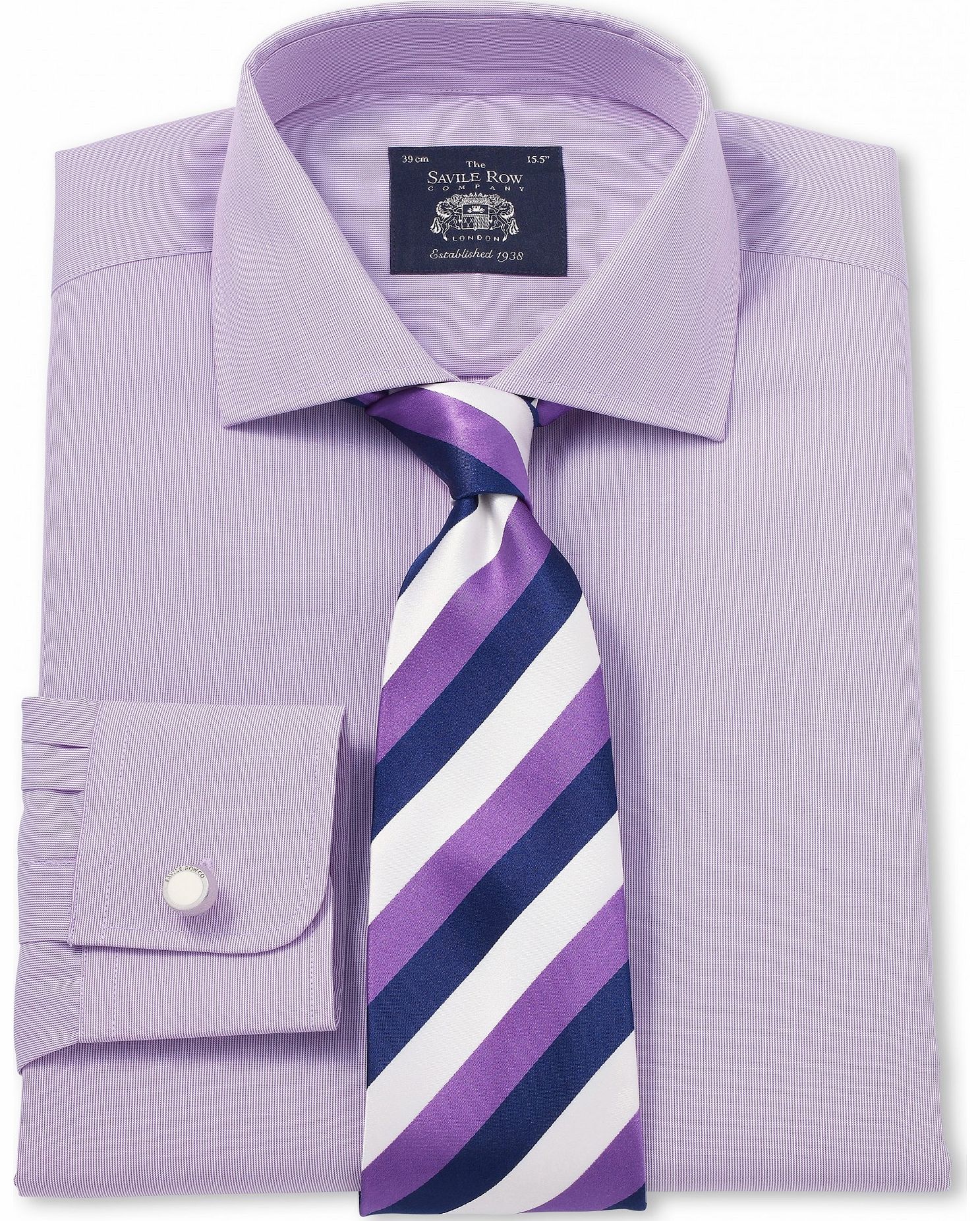 Savile Row Company Lilac Poplin Hairline Stripe Slim Fit Shirt 15