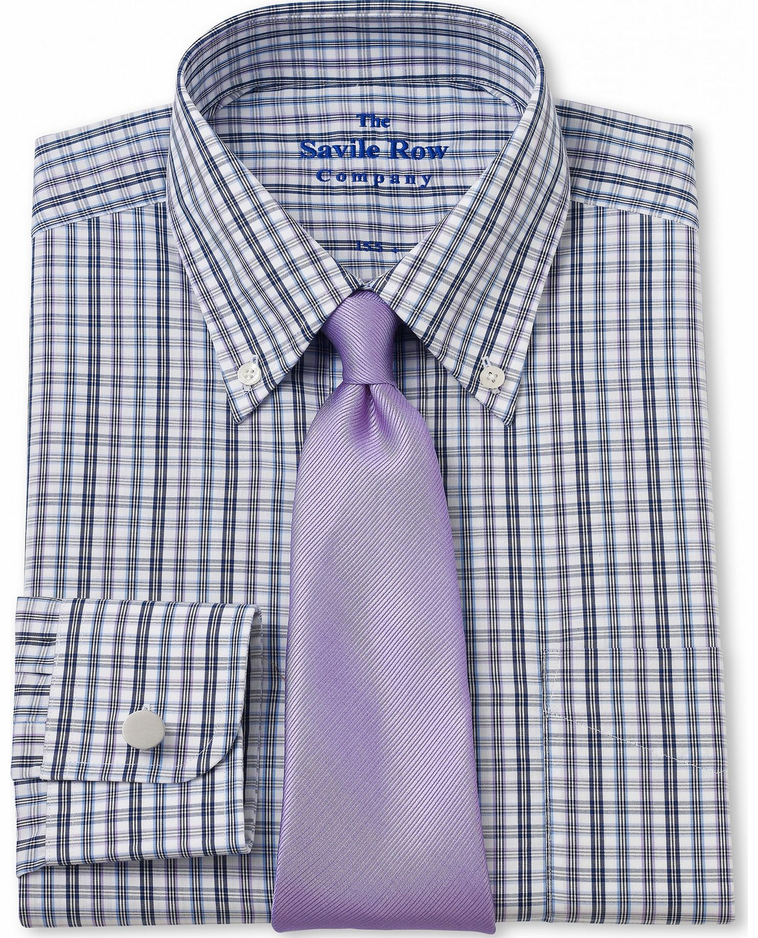 Savile Row Company Navy Lilac Check Classic Fit Shirt 18`` Standard