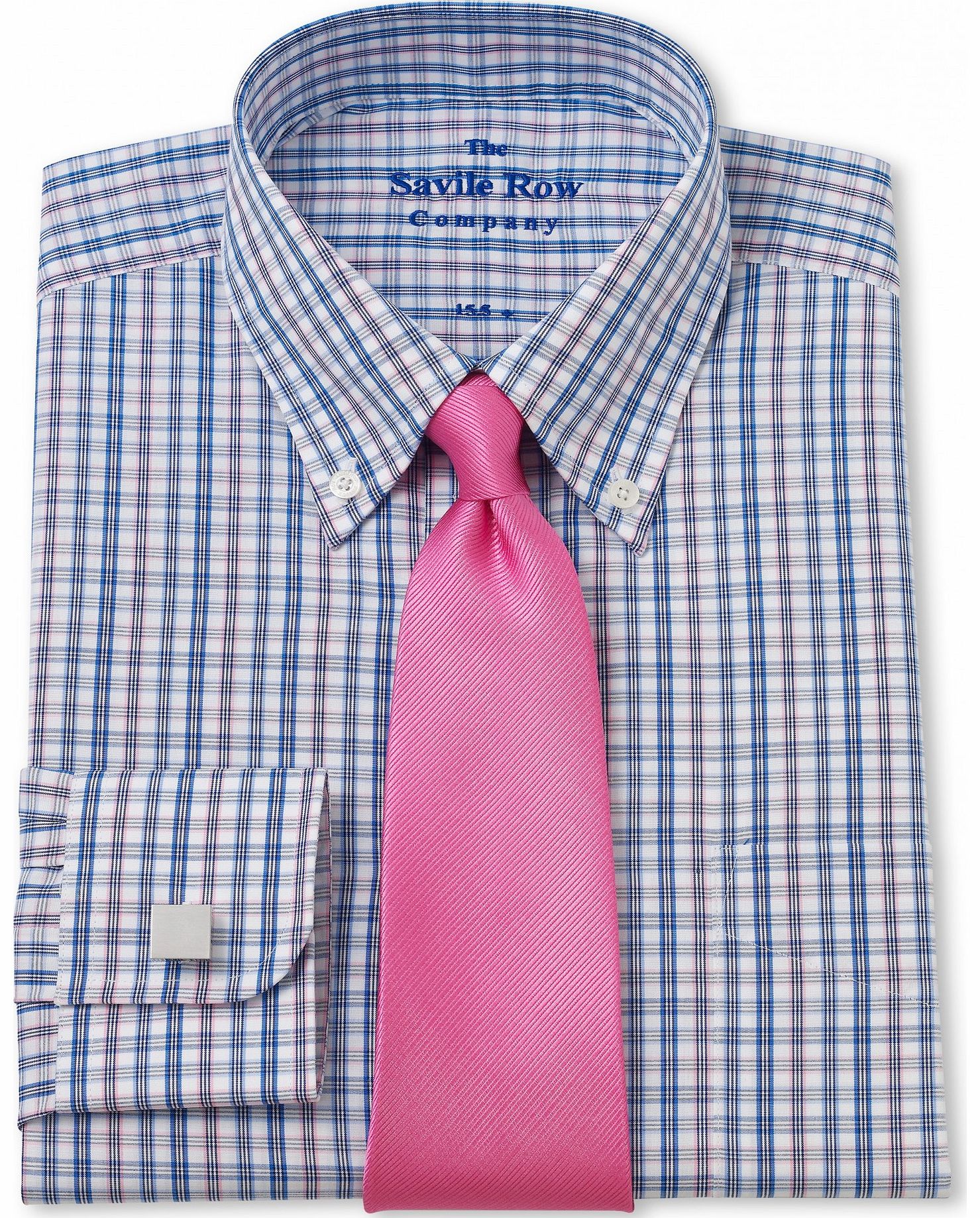 Savile Row Company Navy Pink Check Classic Fit Shirt 16 1/2``