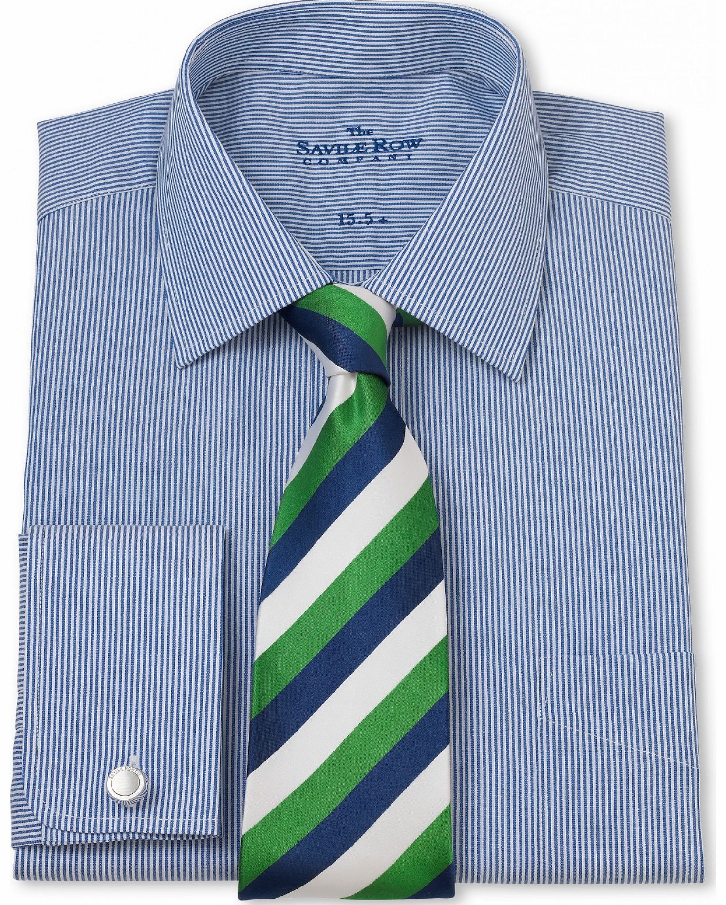 Savile Row Company Navy White Bengal Stripe Classic Fit Shirt 15``