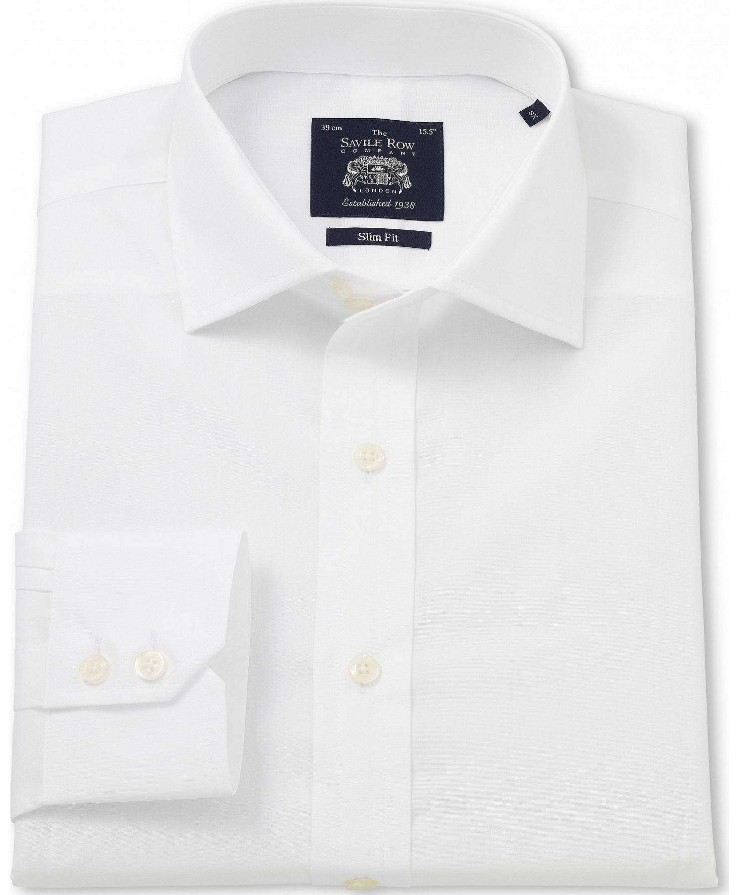 Savile Row Company White Poplin Slim Fit Shirt 17 1/2`` Single