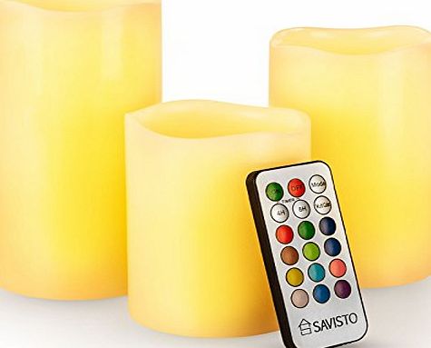 Savisto Flameless LED Real Wax Mood Candles with Colour Changing Remote Control and Timer, Cream