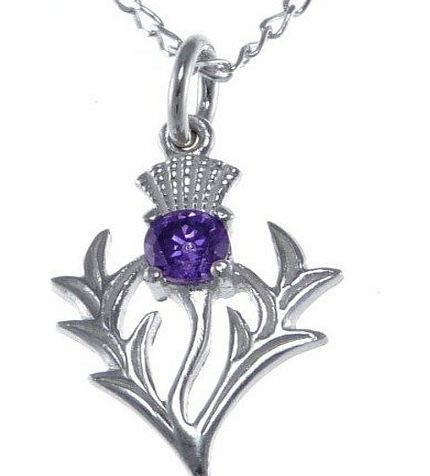 Scottish Jewellery Shop Sterling Silver Amethyst Thistle Pendant - Scottish Necklace with 18`` Chain