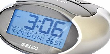 Seiko QHL023A LCD Alarm Clock with Calendar/Thermometer, Metallic Grey