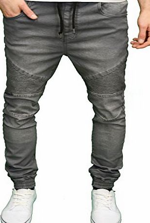 Seven Series Mens Designer Branded Slim Fit Cuffed Biker Jeans (28W x 32L, Greywash)