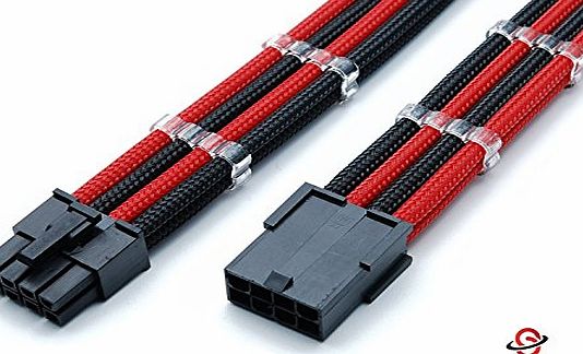 Shakmods 6 2 Pin Pcie GPU Graphics Card Black Red Heatshrinkless Sleeved Extension Cable with 2 Free Cable Comb 30cm
