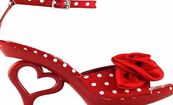 Show Story Polka Dots Red Flower Ankle Strap Bride Wedding Sandals Shoes,LF60803RD38,5UK,Small Polka Dots Red