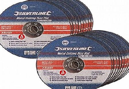 Silverline 20 X Metal Cutting Disc Flat 4`` Blade For Cut Off Tool 100mm X 3mm Steel Thin 595748