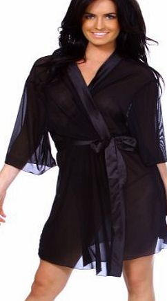 Simplicity Women Plus Kimono Style Lingerie Robe In Sheer Chiffon, Fit 176-242lb