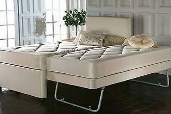 simply beds 3FT SINGLE PULL OUT TRUNDLE DIVAN GUEST BED WITH QUILTED MATTRESSES AND HEADBOARD