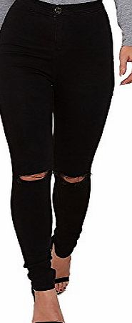 Simply Chic Outlet SCO New Womens Ladies Skinny Tube Stretch High Rise Waist Jeans Ladies Slim Fit Comfy Denim Trousers (12, Black Ripped Knee)