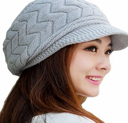 Slyzone Womens Knit Beanie Hat - Warm Winter Hats for Women - Ladies Girls Wool Snow Ski Caps With Visor, Gray, Large