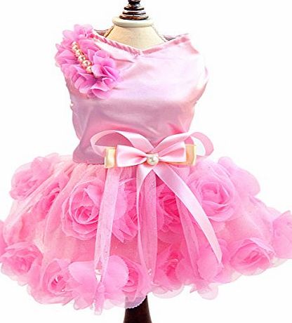 smalllee_lucky_store  Pet Small Dog Puppy Cat Clothes Coat Wedding Costume Satin Rose Formal Dress Tutu Pink M