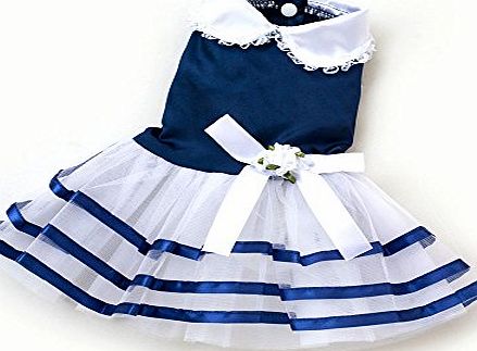smalllee_lucky_store  Small Dog Princess Dress Satin Shirts Striped Pleated Skirts Cat Puppy Clothes Wedding Party Girls Blue S