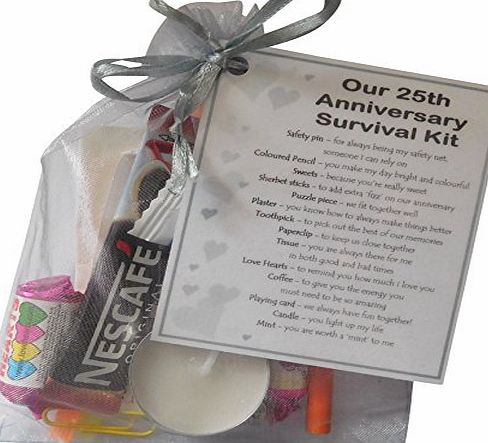 SMILE GIFTS UK Silver 25th Anniversary Survival Kit Gift (Great novelty present for silver anniversary or wedding anniversary for husband, wife)