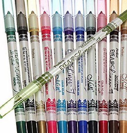 SODIAL(R) 12 Color Glitter Lip Eyebrow Eyeliner Pencil Pen Cosmetic Makeup Besuty Set Kit