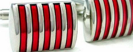 SODIAL(R) 5-Strip Red Enamel Cufflinks
