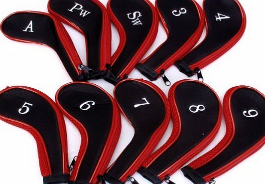 SODIAL(R) SODIAL (R)10 Golf Clubs Iron Set Headcovers Head Cover Red/Black