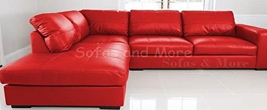 SOFASANDMORE BRAND NEW - WESTPOINT - CORNER SOFA - FAUX LEATHER - LEFT HAND SIDE (red)