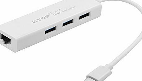 Somaer USB-C to 3-Port USB 3.0 Hub with Gigabit Ethernet Adapter for New MacBook, Chrome Book Pixel, and More