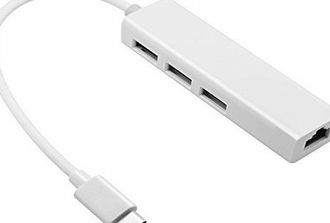 Somaer USB Type C Hub, Fly Kan Type C (USB-C) to 3-Port USB 2.0 Hub with 10/100/1000 Gigabit Ethernet Adapter for New MacBook, Chrome Book Pixel, iMac, Mac, Microsoft Surface pro and More