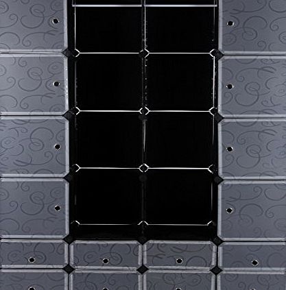 Songmics Plastic Closet Wardrobe Bedroom Furniture Cabinet Storage Organiser Interlocking Cube Box 180 x 145 x 37 cm Black LPC42H