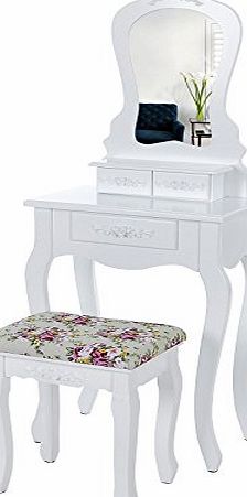 Songmics pretty rose motif Wall-fixed Dressing Table set 50 x 30 cm (L x W) in Baroque Style with Mirror Stool, 3 Drawers with 2 Dividers RDT30W