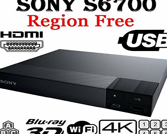 Sony  BDP-S6700 4k Upscaling - 2D/3D - Wi-Fi - Blue Tooth - Multizone All Region Code Free DVD Blu Ray Player - 2M HDMI Lead Included - 100~240V 50/60Hz Worldwide Voltage AUTO - Comes with the UK Power