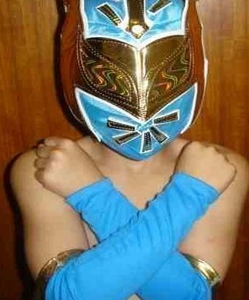 SOPHZZZZ TOY SHOP SIN CARA BLUE FANCY DRESS UP COSTUME OUTFIT SUIT GEAR WRESTLEMANIA HALLOWEEN MASK SLEEVES STYLE WWE WRESTLING
