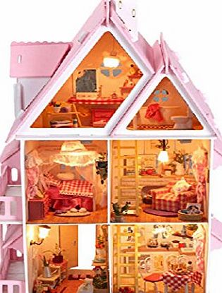 Soriace DIY Woodcraft Dolls House, Wonderful Shining Wooden Barbie Dollhouse Fantastic Kidkraft Dollhouse with Mini Furniture - Sunshine Alice